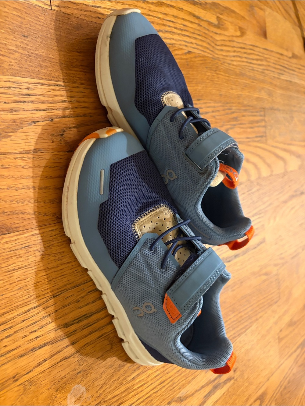 Kids Navy and Light Blue Sneakers with Orange Trim